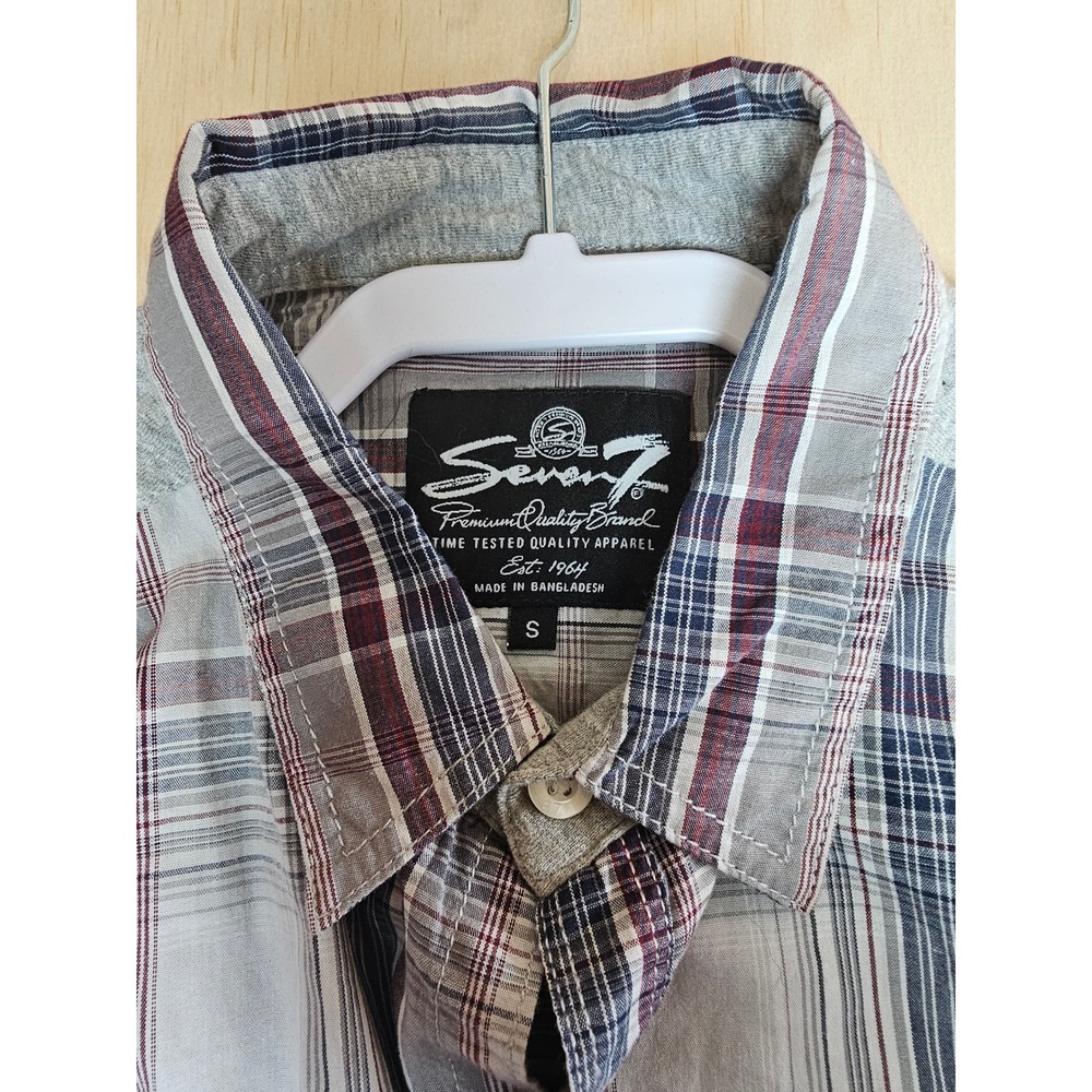 Seven7 Mens Ash Grey‎ Plaid Button Down Shirt Long Sleeve Cotton Small SNS7834 - Picture 15 of 16